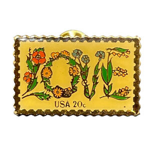 Vintage JG&A Love 20c Stamp Pin Flower Design. Enamel. USPS 1982 EUC